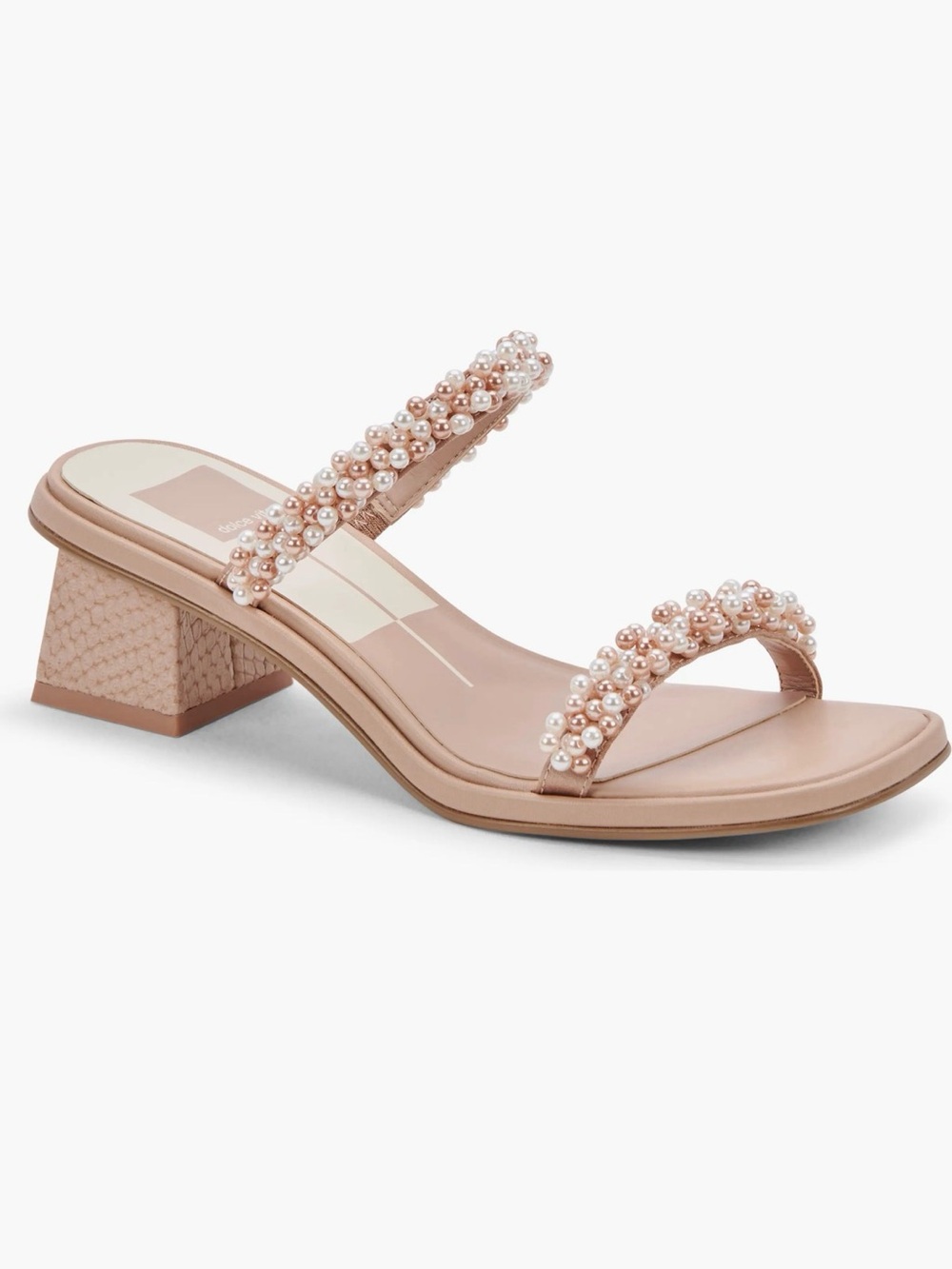 Dolce Vita Blush Pearl-Trim Block Heel Sandal